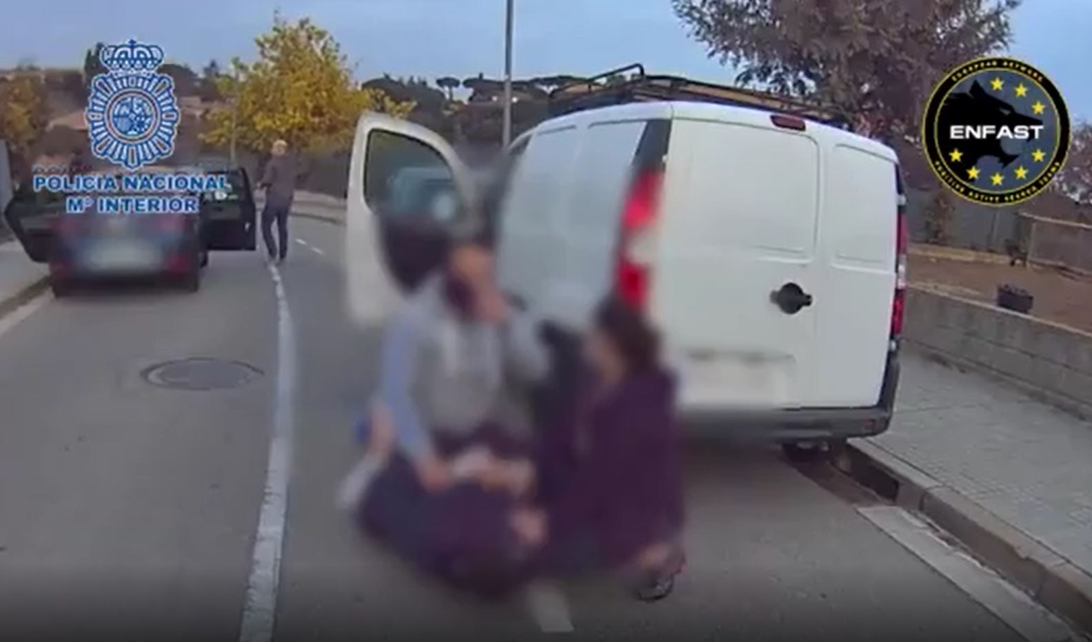 A screenshot of footage of the moment E.K. was arrested near Barcelona (Courtesy of the Spanish National Police)